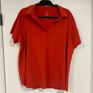 J. Jill Open V-Collar Short-Sleeve Top - Red